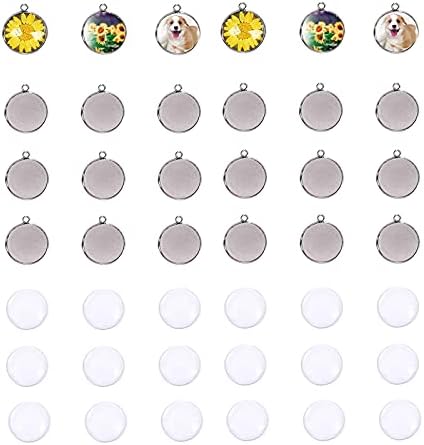 LANBEIDE 50Pcs Bezel Pendant Trays with 50 Clear Glass Cabochon Dome Tiles by LANBEIDE