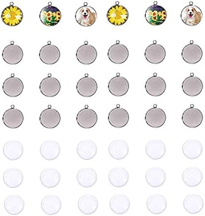 LANBEIDE 50Pcs Bezel Pendant Trays with 50 Clear Glass Cabochon Dome Tiles by LANBEIDE
