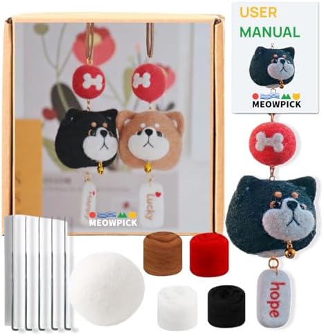 MeowPick Needle Felting Kit for Beginners, Shiba Inu DIY Wool Felting Tools Set, Complete Felting Supplies with Pre-Made Balls, Handmade Craft Gift for Keychain Car Ornament (Black Shiba) by MEOWPICK