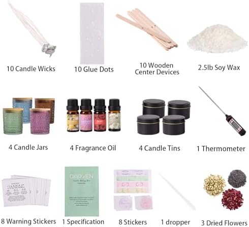 DARJEN Candle Making Kit for Adult, 4 Jars & 4 Tins Soy Wax Scented DIY Set - Image 2