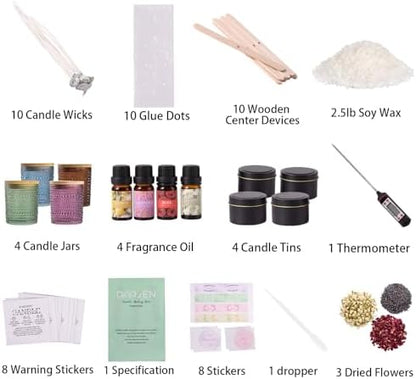 DARJEN Candle Making Kit for Adult, 4 Jars & 4 Tins Soy Wax Scented DIY Set - Image 2