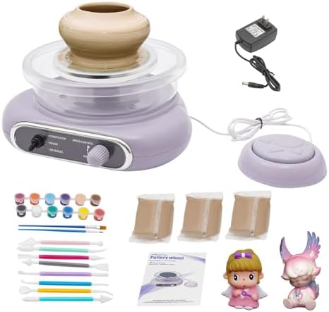Pottery Wheel Kit for Adults and Kit,with Foot Pedal, Low Noise Pottery Wheel for Kids with 28 Pottery Shaping Tools, 8.66x8.27x3.94 Inches Pottery Clay, Adjustable Speed 0-200 RPM,for Home DIY by IOENC