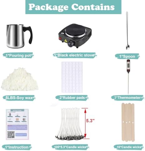 Soy Wax Candle Making Kit Supplies With Wax Melter, Natural Candle Wax For Candle Making, DIY Art&Crafts Kit for Adults,Beginner, Including 5lbs Soy Wax Flakes, Electric Stove,Candle Wick,Melting Pot - Image 2