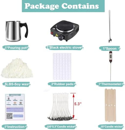 Soy Wax Candle Making Kit Supplies With Wax Melter, Natural Candle Wax For Candle Making, DIY Art&Crafts Kit for Adults,Beginner, Including 5lbs Soy Wax Flakes, Electric Stove,Candle Wick,Melting Pot - Image 2