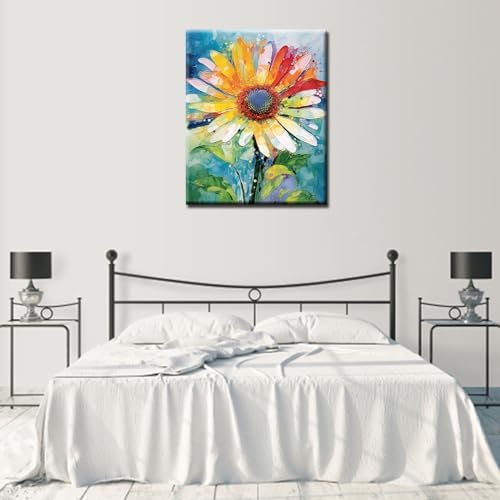 Aihonmin Beautiful Flower Paint by Number for Adult and Kids Beginner,Floral Canvas Oil Painting Kit Digital Painting,Vintage Watercolor Living Room Decoration,(Without Frame - Image 2