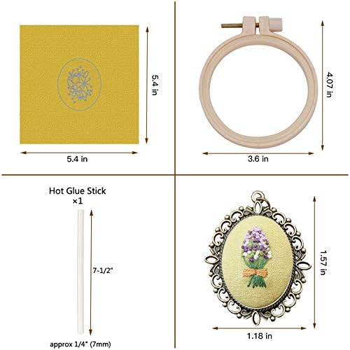 ZOCONE 4 Packs Embroidery Necklace Kits, Embroidery Pendant Kit Mini Cross Stitch Kit with Hoop, Necklace, Pendant, Stamped Pattern Cloth, Instructions, etc. Embroidery Kits for Adults - Image 3
