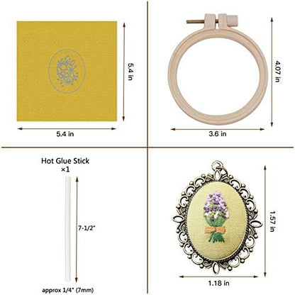 ZOCONE 4 Packs Embroidery Necklace Kits, Embroidery Pendant Kit Mini Cross Stitch Kit with Hoop, Necklace, Pendant, Stamped Pattern Cloth, Instructions, etc., Embroidery Kits for Adults - Image 3
