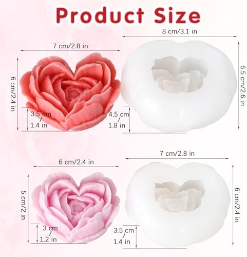 2 Pcs Rose Candle Molds, 3D Heart Rose Flower Silicone Molds, Valentine’s Day Heart Resin Casting Mold for DIY Soap Candle Wax Melt - Image 2