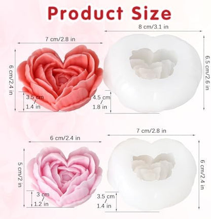 2 Pcs Rose Candle Molds, 3D Heart Rose Flower Silicone Molds, Valentine’s Day Heart Resin Casting Mold for DIY Soap Candle Wax Melt - Image 2