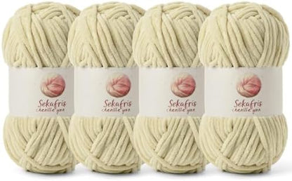 Chenille Blanket Yarn for Crocheting Size 5 Bulky Yarn 4 Beige by Sekafris
