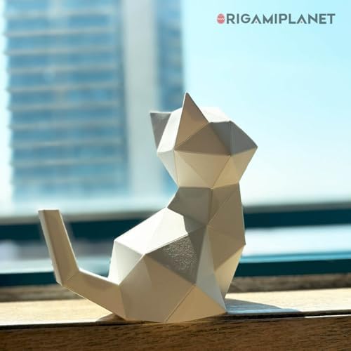 3D Origami Paper Craft Kit, Moonlit Kitten Cute DIY Pre-Cut Animal Papercraft Model for Beginners, Fun Handmade Home Decoration Gift for Adults & Teens-White - Image 3