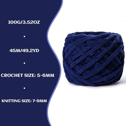 Plush Chenille Chunky Yarn 100g (49.2yd) - Fluffy Velvet Yarn Crochet for Blanket Knitting and Crocheting - Baby Yarns for Crocheting Soft - Amigurumi Yarns (Navy Blue) - Image 3