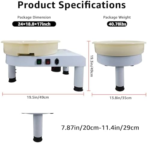 14in Pottery Wheel for Adults, 350W Professional Clay Machine with 2-Level Adjustable Height (7.8"-11.4"), Heavy Duty Metal Base Potter's Wheel with Foot Pedal & 18pcs Sculpting Kit, White - Image 7