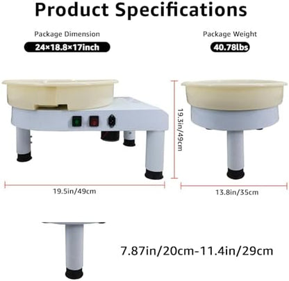 14in Pottery Wheel for Adults, 350W Professional Clay Machine with 2-Level Adjustable Height (7.8"-11.4"), Heavy Duty Metal Base Potter's Wheel with Foot Pedal & 18pcs Sculpting Kit, White - Image 7