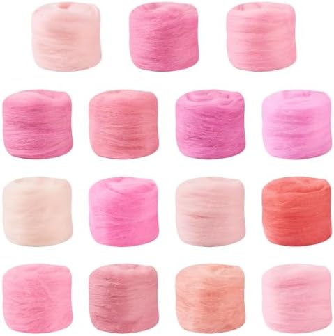 FASHEWELRY 2.6 OZ Wool Felting Set for DIY Craft, Pastel Nature Wool Roving Needle Felting Wool Roving for Needle Felting Wet Felting DIY Hand Spinning (15 Colors) - Image 7