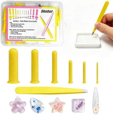 31 PCS Resin Hole Maker (1.5/2/3/4/6/8mm)) with Tweezers - Drill-Free Silicone Tools for Epoxy/UV Resin Jewelry, Keychain, Pet Tags 6 Sizes w/Suction Base Beginner-Friendly DIY Craft Kit （Yellow） by Unknown