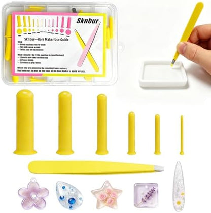 31 PCS Resin Hole Maker (1.5/2/3/4/6/8mm)) with Tweezers - Drill-Free Silicone Tools for Epoxy/UV Resin Jewelry, Keychain, Pet Tags 6 Sizes w/Suction Base Beginner-Friendly DIY Craft Kit （Yellow） by Unknown