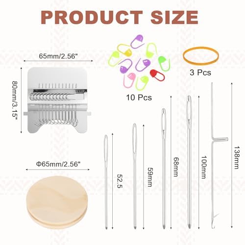 MECCANIXITY Mini Darning Loom, 10 Hooks Wood Weaving Knitting Machine with Knitting Needles and Buckle for Repair Jeans Socks DIY Craft, Knit Patch Loom Weave Tool,Silver - Image 2