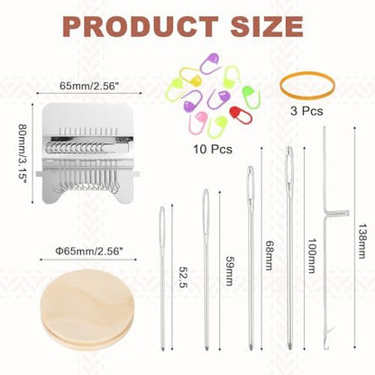 MECCANIXITY Mini Darning Loom, 10 Hooks Wood Weaving Knitting Machine with Knitting Needles and Buckle for Repair Jeans Socks DIY Craft, Knit Patch Loom Weave Tool,Silver - Image 2