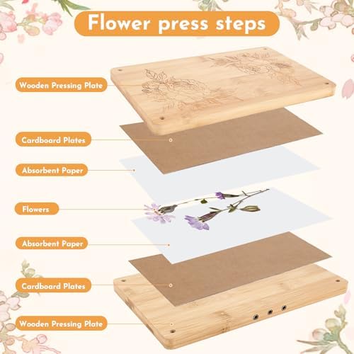 NIUGRECF 1Set Large Wooden Flower Press Kit - Even Pressure Flowers Pressed DIY Arts Set for Making Dried Flower/Plant（11in*7in） - Image 3