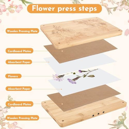 NIUGRECF 1Set Large Wooden Flower Press Kit - Even Pressure Flowers Pressed DIY Arts Set for Making Dried Flower/Plant（11in*7in） - Image 3