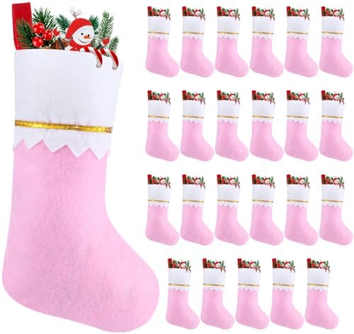 Skylety 24 Pcs Christmas Stockings Bulk Pink Felt Hanging Ornaments by Skylety