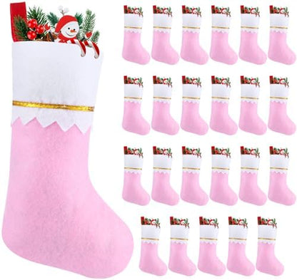Skylety 24 Pcs Christmas Stockings Bulk Pink Felt Hanging Ornaments by Skylety