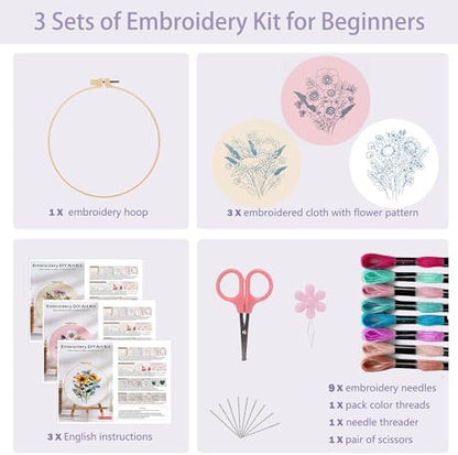 Offizon 3 Sets Embroidery Kit for Beginners Adult DIY Cross Stitches - Image 2