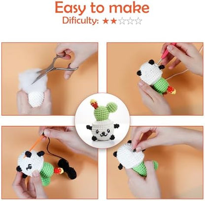 A-URA Learn to Crochet Kit for Beginners Kids and Adults, Premium Pattern Sunflower Beginner Crochet Kits with Easy Tube Yarn & Step-by-Step Video Tutorials (Panda Cactus Crochet Kits) - Image 7