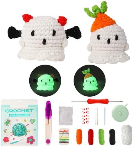 GOZATO Crochet Kit for Beginners, Halloween Night Light Ghost Kit with Step-by-Step Video Tutorials, Easy Beginner Crochet Kit for Adults, Women & Men, Handmade DIY Gift Complete Kit Included (2Pack) by GOZATO
