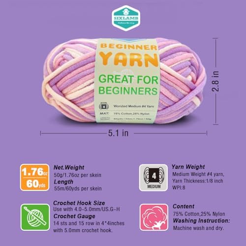 3 * 50g/1.76oz Yarn for Crocheting and Knitting, 3 * 60yds Beginner Yarn with Easy-to-See Stitches; Worsted-Weight Medium #4;Amigurumi-Friendly Crochet Kit(Lavender+Orange+Blue Sky) - Image 2