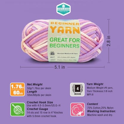 3 * 50g/1.76oz Yarn for Crocheting and Knitting, 3 * 60yds Beginner Yarn with Easy-to-See Stitches; Worsted-Weight Medium #4;Amigurumi-Friendly Crochet Kit(Lavender+Orange+Blue Sky) - Image 2