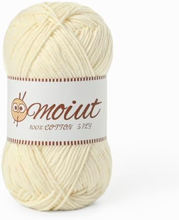 Cotton Yarn for Crocheting, Baby Yarn for Crocheting Soft, 131yds / 1.76oz Fluffy Amigurumi Crochet Yarn, 5 Ply 100% Milk Cotton Yarn for Puzzle、Socks、Clothes(Milky White) by OMoiut