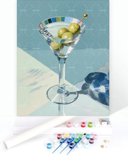Sceorixa Drink Paint By Numbers Kit for Adults - DIY Martini Glass Olives Painting On Canvas 16X20 in, Acrylic Paint Set, Suitable for Beginners, Bar Decor Art for Home Decoration Or Gifts, Unframed - Image 3