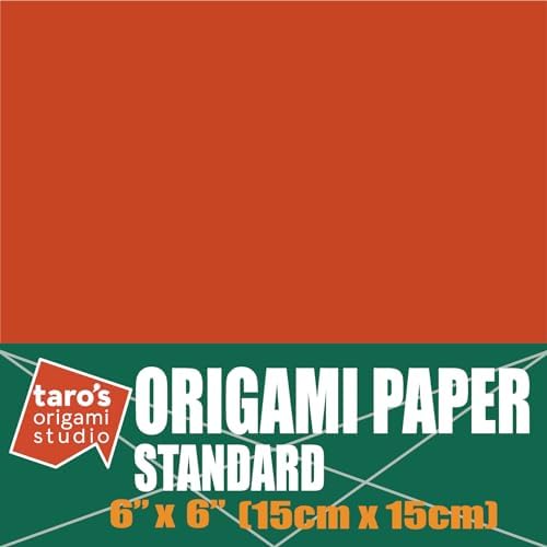 [Taro's Origami Studio] Standard 6 Inch One Sided Single Color (Brick Red) 50 Sheets (All Same Color) Square Easy Fold Premium Japanese Paper for Beginner (Made in Japan) - Image 2