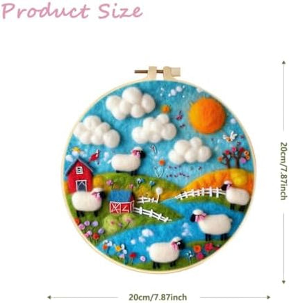 CaptainCrafts DIY Needle Felting Starter Kit with Picture Hoop, Foam Pad Felt Cloth Instructions for Home Decoration Beginner Art Craft (Little Lambs' Playground) - Image 2