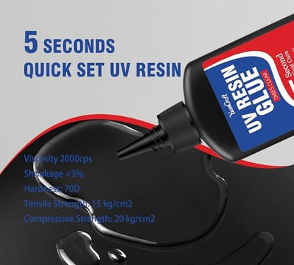 UV Resin Kit with Light, 60g UV Glue with Rechargeable Light, 5 Second Fast Cure UV Glue Adhesive, Clear Repair Kit for Welding Resin, Jewelry Bonding, Plastic, Glass, Acrylic, Craft Decoration - Image 3