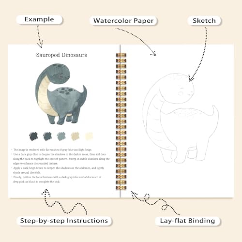 Easy Dinosaur Watercolor Workbook for Beginners, Water Coloring Book, 18 Colors Watercolors Paint Set, 12 Patterns Watercolor Kit, Fun Family Art Activity, Gift for Adults Teen - Image 4