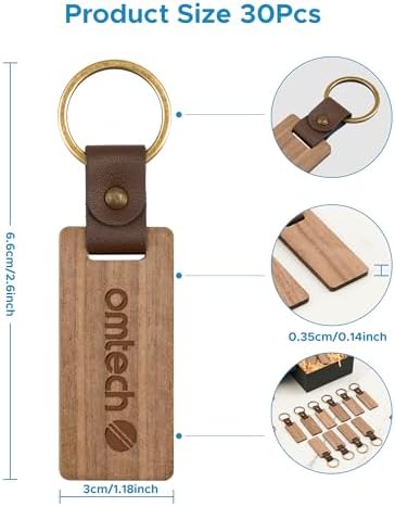 OMTech Wooden Keychain Blanks, Wood Key Chain Bulk, Unfinished Wooden Key Rings Key Tags for Laser Engraving DIY Craft Gift - Image 6
