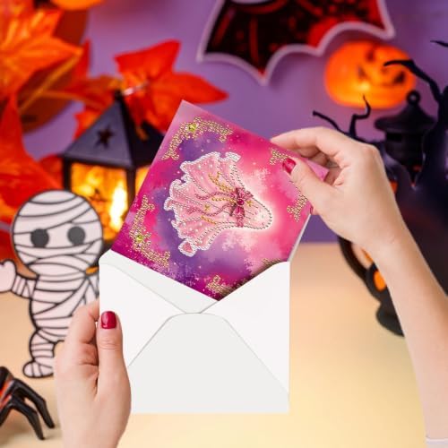 LAKEQUILL DIY Diamond Art Painting Greeting Kit, 12 Pieces, Creative Craft Set，Pink Halloween - Image 2