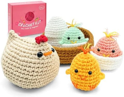 SGIBYN Crochet Kit for Beginners, Chicken Animals Amigurumi Set with Video by SGIBYN