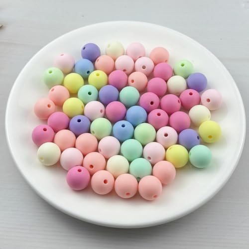 60pcs Acrylic Round Beads for Crafts 14mm Resin Candy Color Spacer Beads with Hole for Jewelry Making Sewing Crafts Decoration Necklaces Bracelets Earrings Supplies(Frosted Mix Colors) - Image 2