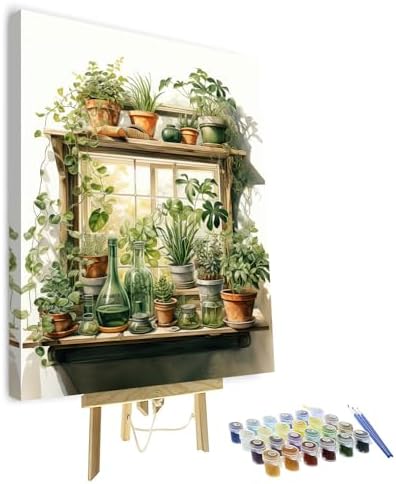 TUMOVO Framed Paint by Number for Adults Green Plant, Paint by Numbers Kit for Adults Leaf, DIY Acrylic Paint by Numbers Kits on Canvas Potted, Acrylic Painting Kits Art Crafts 16"x20" by TUMOVO