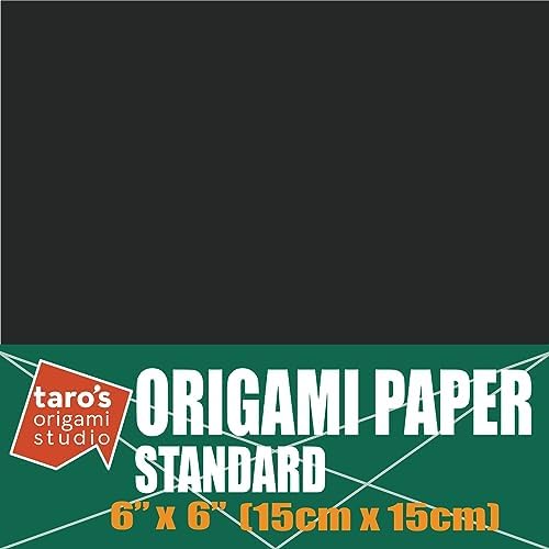 [Taro's Origami Studio] Standard 6 Inch One Sided Single Color (Black) 50 Sheets (All Same Color) Square Easy Fold Premium Japanese Paper for Beginner (Made in Japan) - Image 2