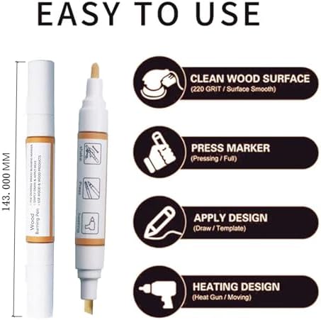 Wood Burning Paste Pen Kit 8pcs, 4OZ Wood Burning Gel with Pen, 6pcs Squeegees, Heat Activate Paste for Craft Stencil, Etching Cream Wood Burning Design for Beginners DIY on Wood, Canvas, Denim - Image 4