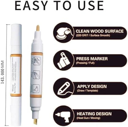 Wood Burning Paste Pen Kit 8pcs, 4OZ Wood Burning Gel with Pen, 6pcs Squeegees, Heat Activate Paste for Craft Stencil, Etching Cream Wood Burning Design for Beginners DIY on Wood, Canvas, Denim - Image 4