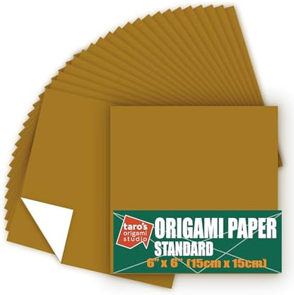 [Taro's Origami Studio] Standard 6 Inch One Sided Single Color (Ocher) 50 Sheets (All Same Color) Square Easy Fold Premium Japanese Paper for Beginner (Made in Japan) by TAROSORIGAMISTUDIO
