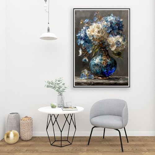 pchmcu Hydrangea in Glass Vase Paint by Numbers Kits for Adults,Blue and White Flowers Paint by Number for Adults Beginner, Paint by Numbers Kits on Canvas Frameless for Home Wall Decor 16x20inch - Image 3