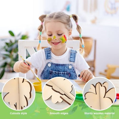 COCHIE DIY 3D Flower Spring Wood Crafts to Paint, Paintable Unfinished Wooden Slices for Craft, Flowers Cutouts Ornaments for Painting Decorations (24 PCS) - Image 3