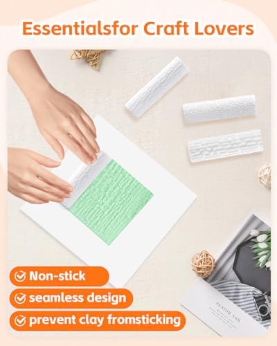 UCEC 5 Pcs Polymer Clay Texture Roller Set for Jewelry Making 3.15" Tools - Image 5